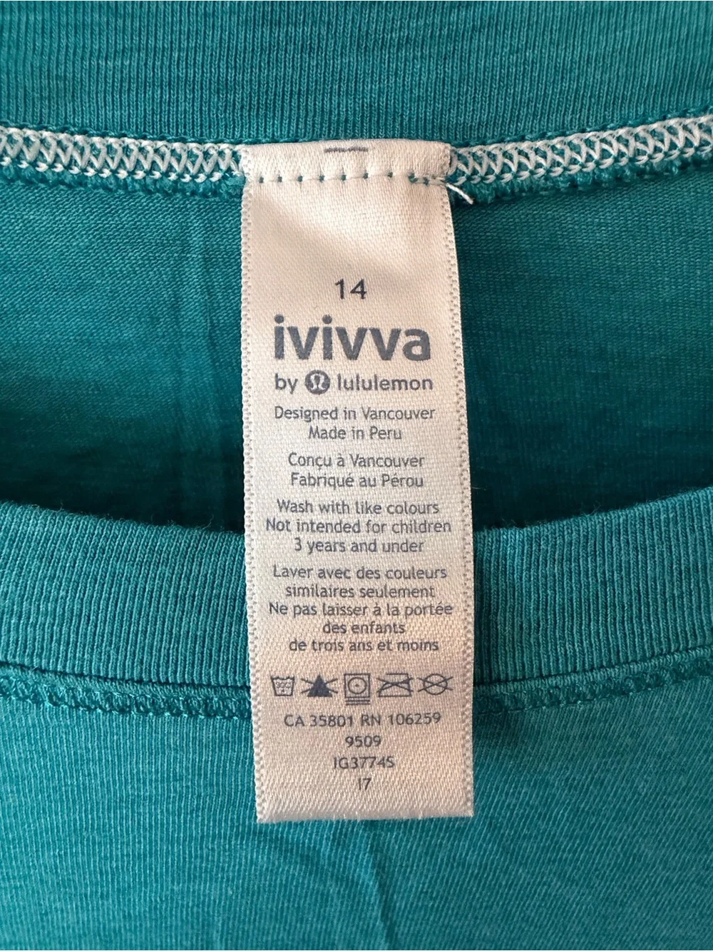 Ivivva by Lululemon Teal Silver Paint Splatter Long Sleeve Top Size 14 Youth